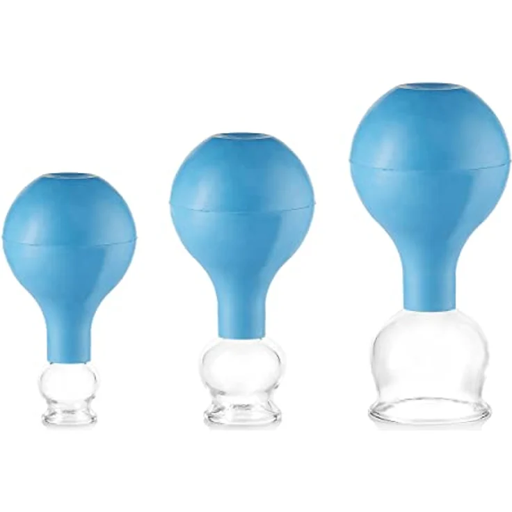 pulox Schröpfglas aus Echtglas 3er-Set inkl. Saugball 25 mm, 32 mm & 40 mm, Blau – Bild 1