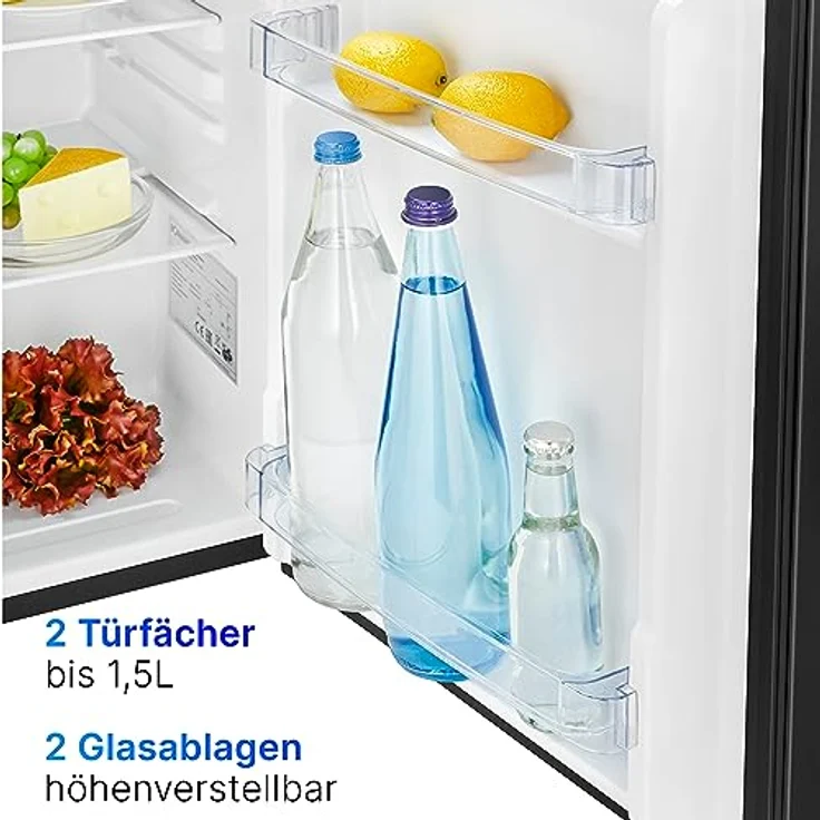 Bomann® Mini Kühlschrank mit 58 Liter Nutzinhalt | Kühlschrank klein mit 2 herausnehmbaren Glasablagen | Mini Fridge mit stufenloser Temperaturregelung u. wechselbarem Türanschlag | KB 7347 schwarz – Bild 5