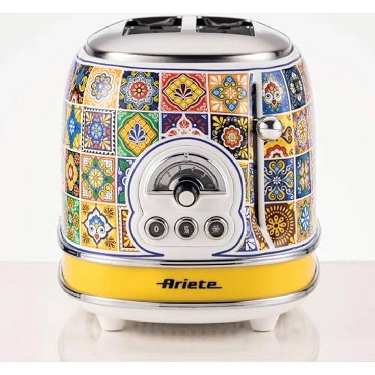 Ariete Toaster 155 Positano, Mediterranes Design, 2 Breite Schlitze, 6 Bräunungsstufen mit Automatischem Auswurf, Krümelfach, Toast-, Aufwärm- und Auftaufunktion, 810W, Blau – Bild 4