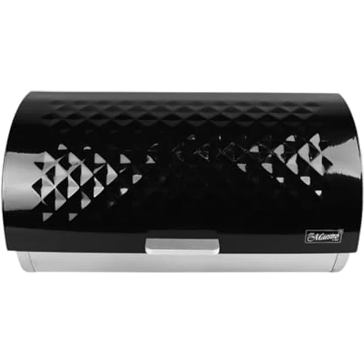Feel Maestro Brotkorb MR-1676-BLACK, Edelstahl Brotvorratsbehälter mit Schiebedeckel, 38,5 x 19 x 25,5 cm – Bild 1