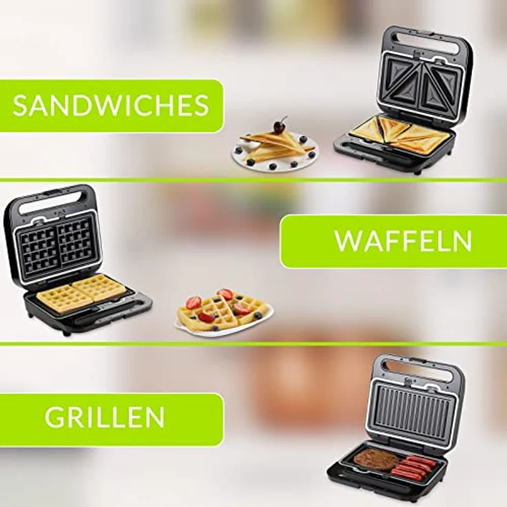 monzana 3in1 XXL Sandwichmaker MZ7030 Sandwichtoaster Sandwichgrill 1000W Antihaftbeschichtung BPA frei – Bild 3