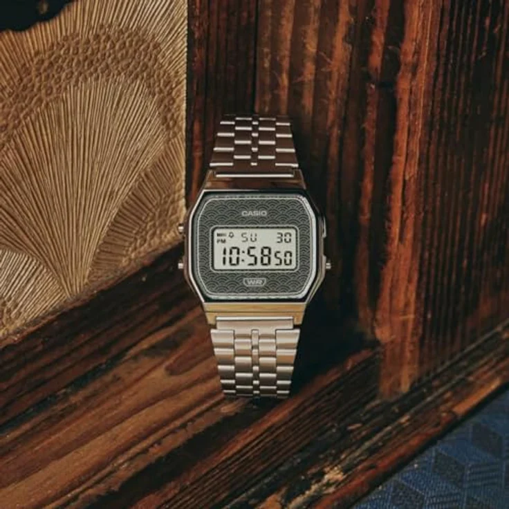 Casio Vintage Collection A159WEVJ-7, Digitaluhr für Herren mit grauem Ziffernblatt, Edelstahlarmband und Quarzwerk – Bild 5