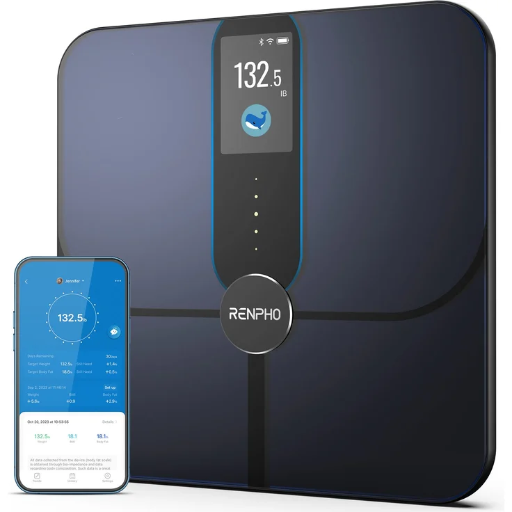 RENPHO Körper-Analyse-Waage Elis Nova WIFI Smart Body Scale A031, Körperfettwaage mit 13 Körpermessungen & 5 Gesundheitszielen, TFT-Display & App-Konnektivität, weiß – Bild 1