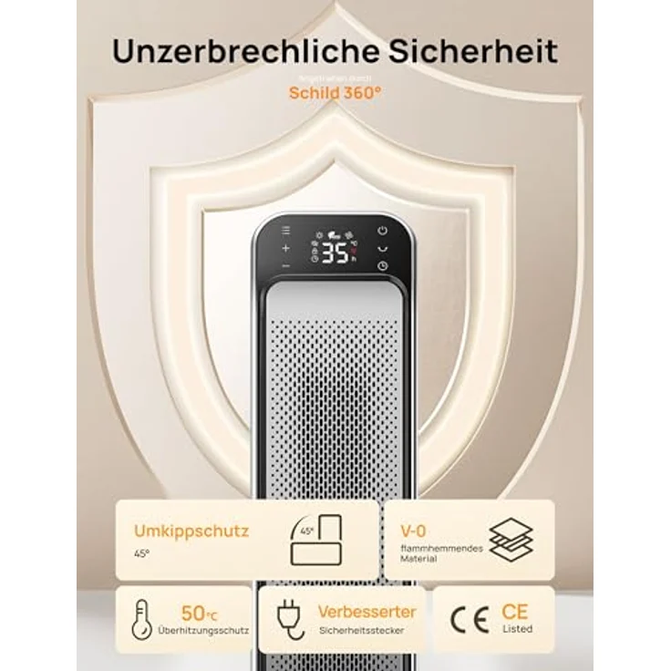 Dreo 25 Zoll Heizlüfter mit Thermostat, Fernbedienung und 2000 W Leistung, V0-flammschützend, Innenbereich, 40 dB Geräuschpegel – Bild 5