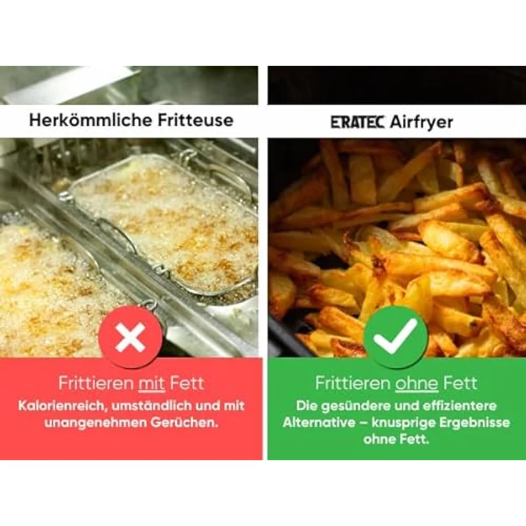 ERATEC AF-66 Heißluftfritteuse XXL 5,5L 1700W, Ölfreie Air Fryer mit LED Display, 10 voreingestellten Programmen und Timer, Edelstahl – Bild 2