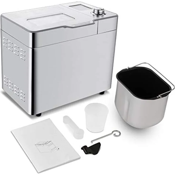 550W Brotbackautomat, COOCHEER Backmeister mit 25 Programme, Edelstahl Bread Maker Vollautomatische mit 13 Stunden Timing-Funktion, Silber
