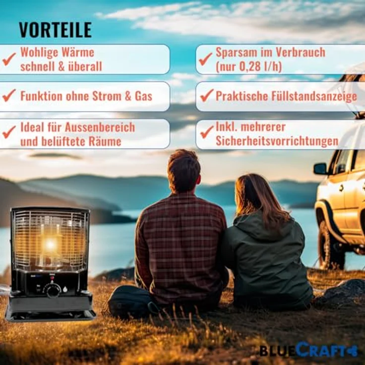 Bluecraft Petroleumofen Heizung ZT-85 inklusive Handpumpe und Petroleum 20 L Kanister | Mobil ohne Strom | 2800 Watt Leistung | Dochtofen | Camping-Heizung | Notheizung | Blue – Bild 5