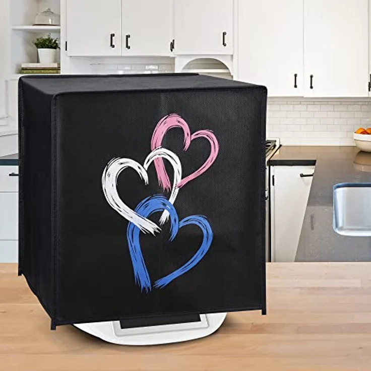 kwmobile Hülle kompatibel mit Thermomix TM5 / TM6 - Abdeckhaube in Violett Weiß Schwarz mit Pinsel Herzen für optimalen Schutz vor Staub und Schmutz – Bild 2