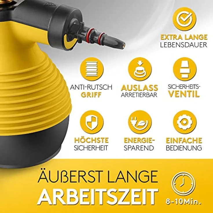Neighbour's Friend® Dampfreiniger Handgerät mit vielen Aufsätzen 350ml Tank I Leistungsstarker Handdampfreiniger 3,5 Bar I Dampf Gerät Fenster mit Dampfregulierung, Schwarz – Bild 5