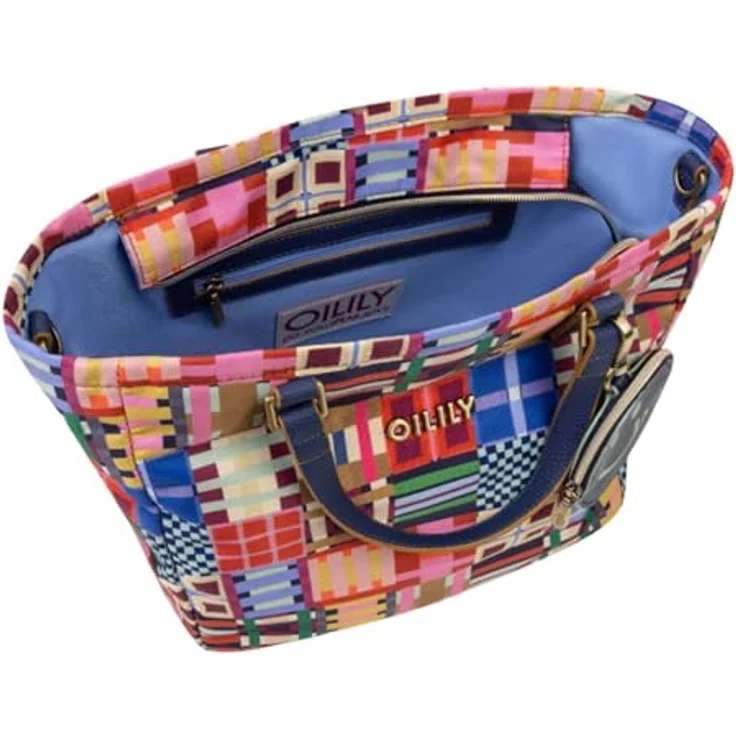 Oilily Tartan Tape Haidy Shopper Tasche, Handtasche mit abnehmbaren Schulterriemen, 26 cm, Mehrfarbig Wedgewood – Bild 4