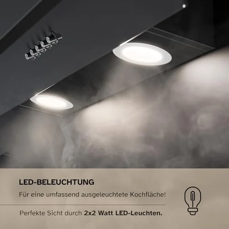HEINRICHS Dunstabzugshaube, 60cm Abluft/Umluft-Dunstabzugshaube, 300m³/h Saugkraft, LED Beleuchtung, Schwarz – Bild 4