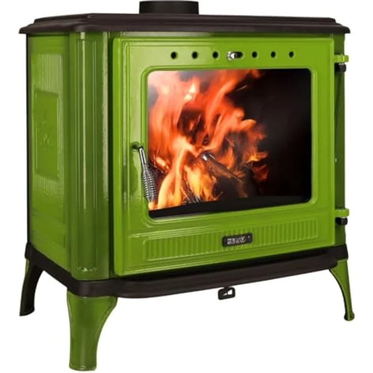 365® Kaminofen Ferrox 75, gusseisern, grün emailliert, 10,5 kW mit Scheibenspülung und Aschekasten, A+ – Bild 1