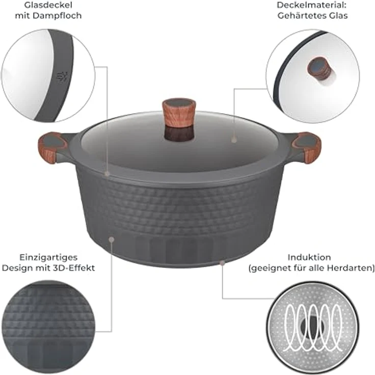 RESTO Kochtopf Schmortopf 9,7L mit Deckel, 32cm, Antihaftbeschichtung, PFOA-frei, für alle Herdarten, inkl. Geschenkkarton – Bild 4