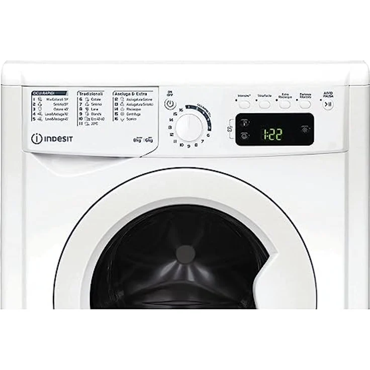 Indesit EWDE 861483 W IT N, Waschtrockner, Freistehend, Frontlader, 8 kg Waschkapazität, 6 kg Trockenkapazität, Weiß, mit Schnellprogrammen – Bild 9