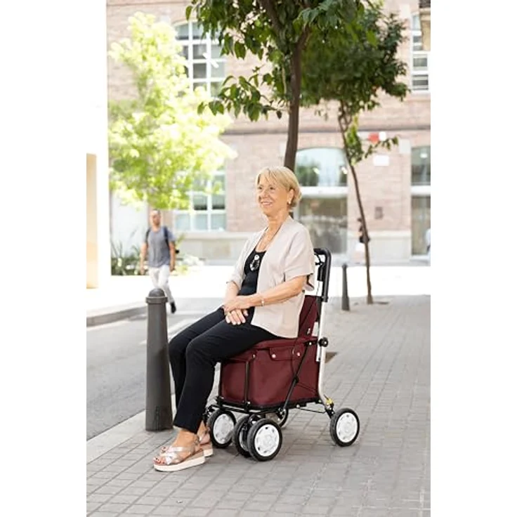 Carlett Rollator und Einkaufstrolley mit Sitz, höhenverstellbarer Griff, Parkbremse, robuste Aluminiumkonstruktion, 3 Positionen Räder, Hellgrau – Bild 4