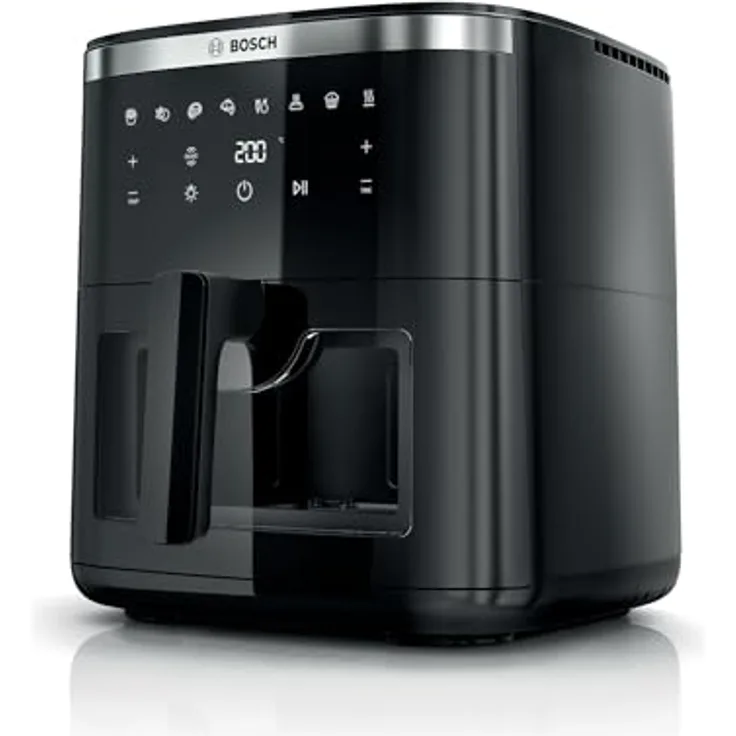 Bosch Heißluftfritteuse Serie 6 MAF671B0, XXL Air Fryer mit 7,2 L Fassungsvermögen, 7 voreingestellten Programmen, beleuchtetem Sichtfenster, bis zu 65% schnellerem Kochen, Schwarz