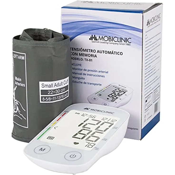 Mobiclinic, Blutdruckmessgerät, TX-01, Blutdruckmessgerät Oberarm, Europäische Marke, Digitales Druckmessgerät, LCD-Display, Mit Hülse, 4×30 Messwertspeicher, Weiß