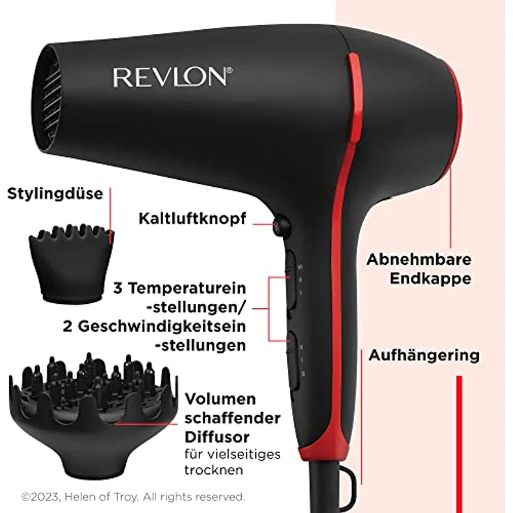 Revlon SmoothStay 2000W Haartrockner mit Kokosöl-Infusion (2000 Watt, 2 Zubehörteile für vielseitiges Styling: Diffusor- und Konzentratorkamm, keramische Turmalin-Ionen-Technologie) - RVDR5317 – Bild 4