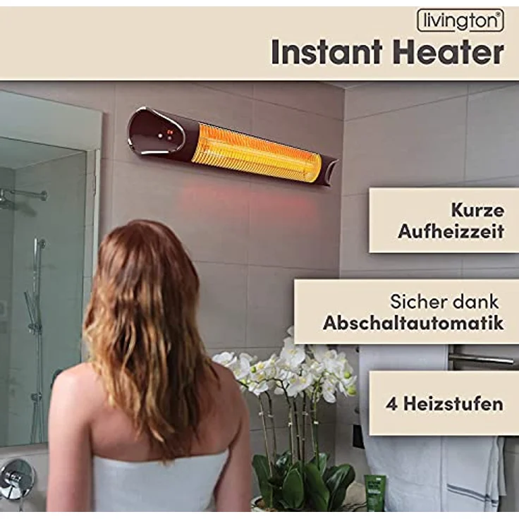 LIVINGTON Instant Heater – Infrarotheizung für schnelle Wärme ohne Energieverlust – Heizstrahler mit Timer & Fernbedienung – auch als Terrassenheizstrahler im Außenbereich – Bild 3