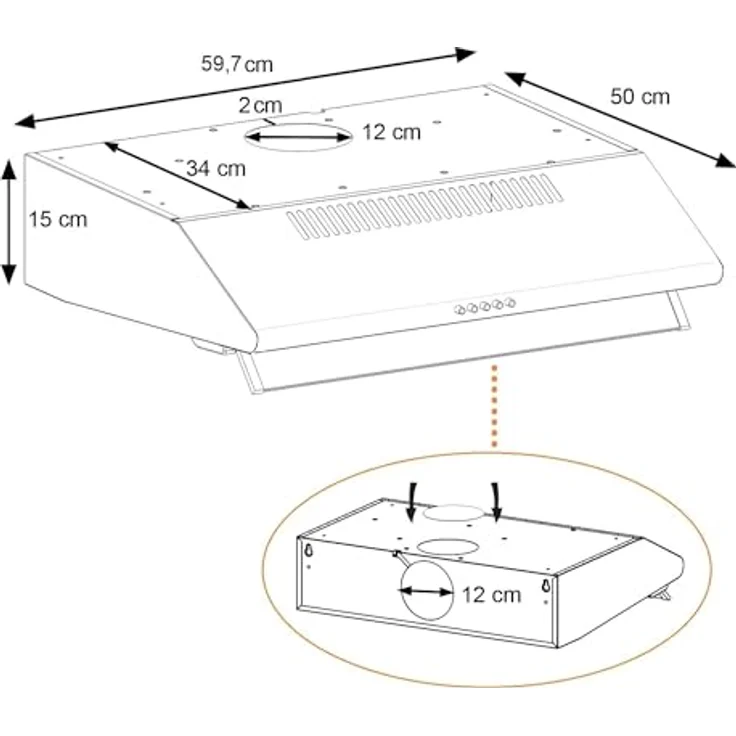 NEG Dunstabzugshaube NEG15-ATRB (schwarz) Edelstahl-Unterbau-Haube (Abluft/Umluft) und LED-Beleuchtung (60cm) Unterschrank- oder Wandanschluss – Bild 4