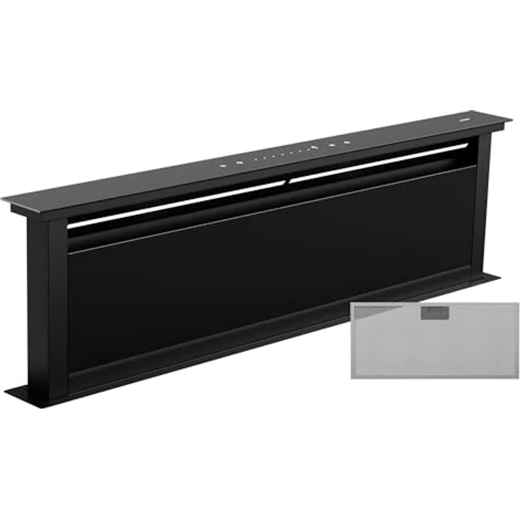 Klarstein Royal Flush Eco Downdraft Dunstabzugshaube, A++ Energieeffizienz, 842 m³/h, leise 70 dB, Touch-Bedienfeld, LED-Beleuchtung, Umluftbetrieb, Schwarz – Bild 1