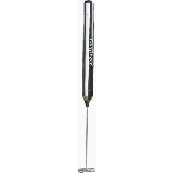 Cheffinger Milchaufschäumer, batteriebetrieben mit Edelstahl-Schneebesen, 20 cm, ergonomisches Design, schwarz