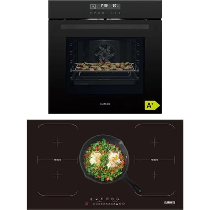 KB ELEMENTS Autarkes Herdset, 60cm Einbaubackofen mit Air Fry Funktion und 90cm Induktionskochfeld mit zwei Flexzonen, 14 Funktionen, inklusive Grill und Heißluft – Bild 1