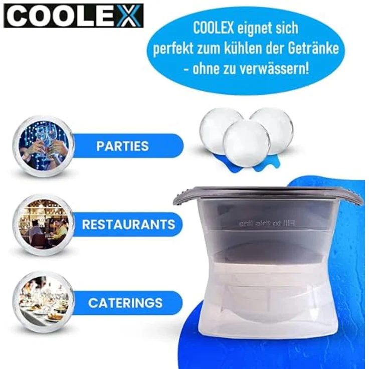 Coolex Xxl Eiswürfelform Kugel Eiskugel Eisbälle Cocktail Whisky 6,5cm 2Er Set – Bild 3