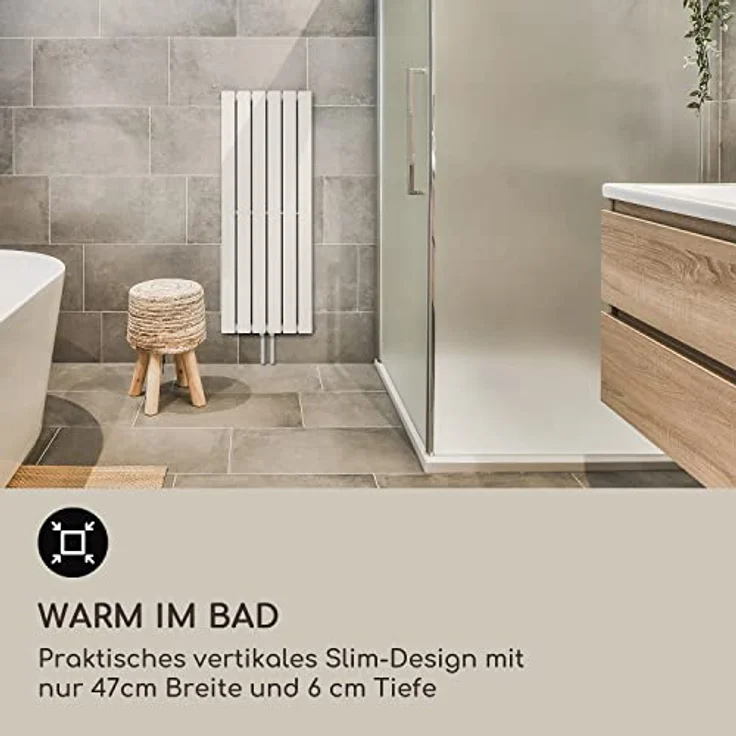 Blumfeldt Badheizkörper, Design Heizkörper Flach, 485 W Vertikal mit Thermostat, für Badezimmer & Wohnzimmer – Bild 2