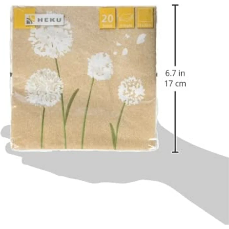 HEKU 100 Servietten, 3-lagig, 33x33cm, Pusteblume nature, saugfähig und praktisch verpackt, ideal für besondere Anlässe – Bild 3