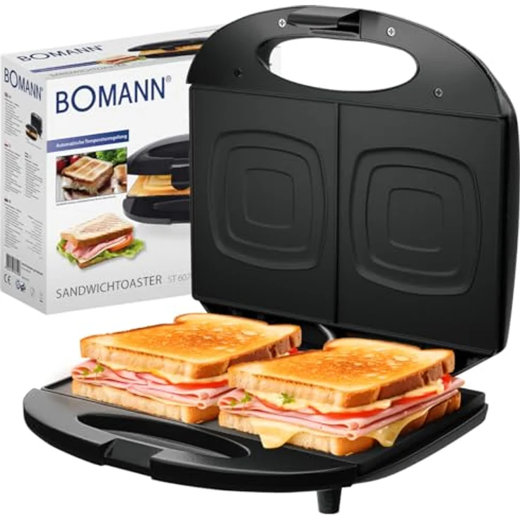 BOMANN Sandwichmaker ST 6074 CB, Sandwichtoaster mit viereckigen Platten, Antihaftbeschichtung und Backampel – Bild 1