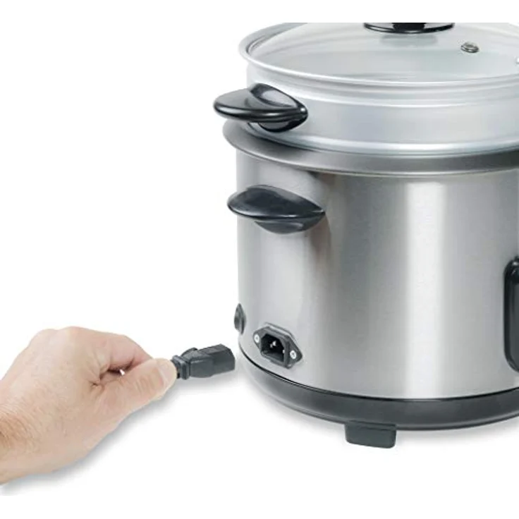 Bestron Großer Reiskocher mit Dampfgar-Aufsatz und Warmhalte-Funktion, 1,8 Liter, 700 Watt, Edelstahl – Bild 4