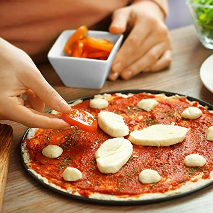 Relaxdays 8 x Pizzablech, rund, gelocht, antihaft, Pizza & Flammkuchen, Lochblech aus Stahl, Knusperblech, ∅ 32 cm, anthrazit – Bild 5