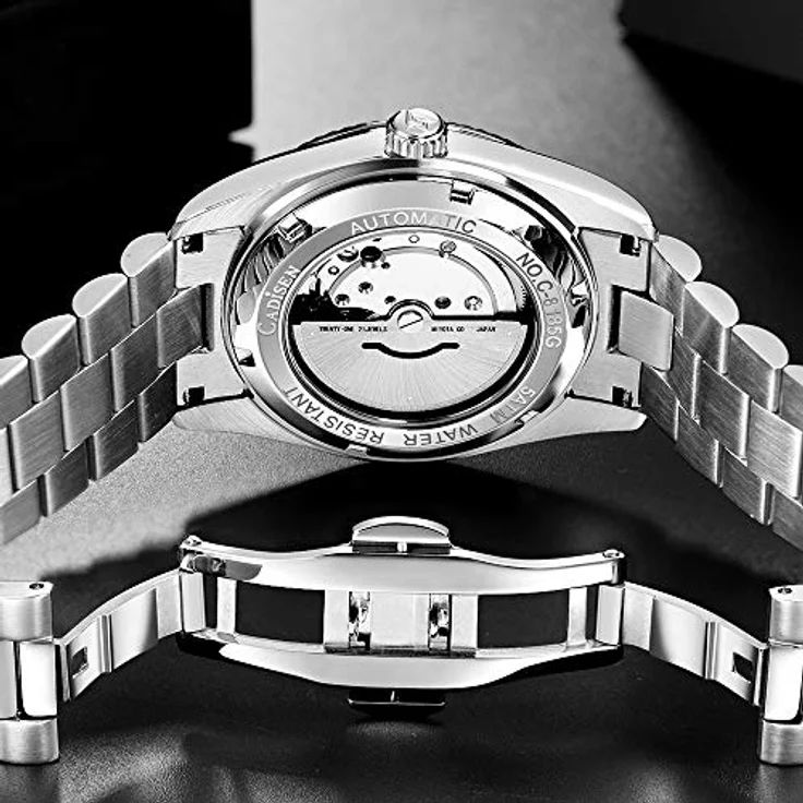 CADISEN MIYOTA 8285 Automatik Uhr Herren, Mechanische Uhr mit Saphirglas und Edelstahlarmband, blau, wasserdicht bis 100 m – Bild 4