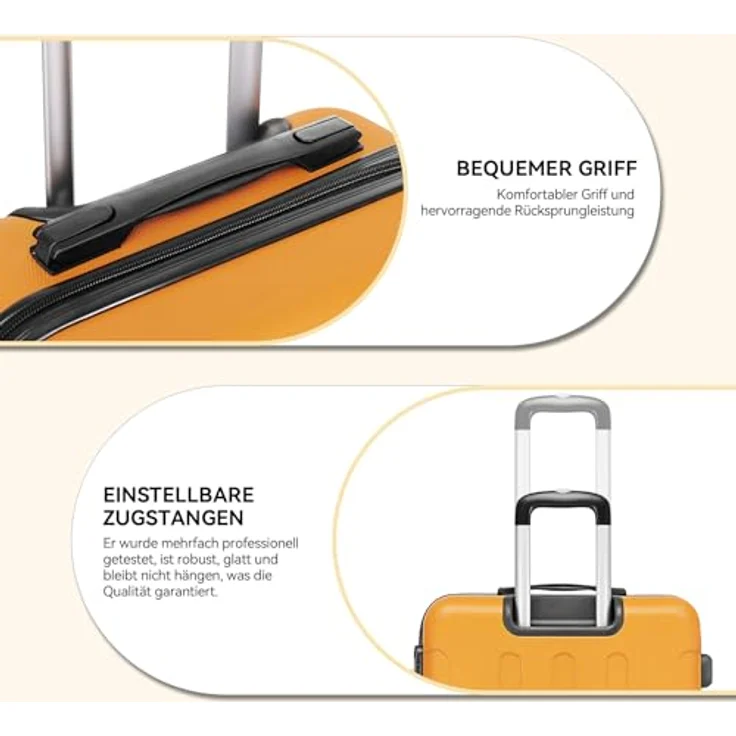 BEIBYE 2045 Zwillingsrollen Reisekoffer Kofferset, 3-teilig, Hartschale, ergonomischer Teleskopgriff, sicheres Zahlenschloss, 4 Zwillingsrollen, leichtes ABS-Material, orange – Bild 4