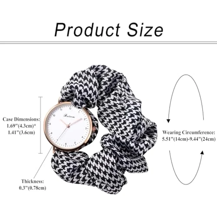 JewelryWe Damenuhr Elastisch Haarband Uhr, Schwarz-Weiß Hahnentrittmuster, Analog Quarz, Multifunktionale Armbanduhr mit Stretch Armband – Bild 4