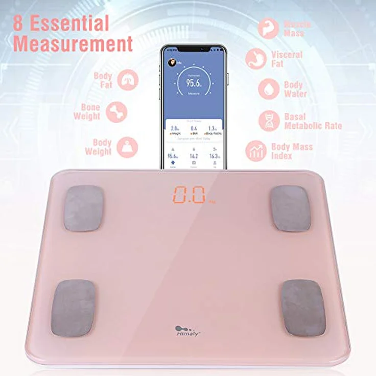 himaly Körperfettwaage, kompatibel Personenwaage mit App, Smart Digitale Waage für Körperfett, Knochengewicht, Körpergewicht, Muskelmasse, viszerales Fett, Körperwasser, BMI (Rosa) – Bild 4