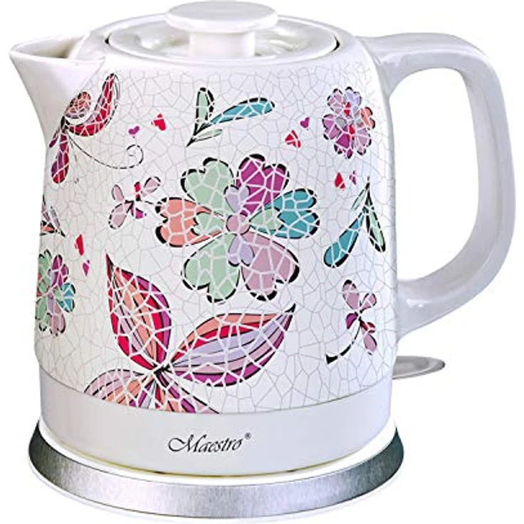 Feel Maestro MR068 Wasserkocher, elektrischer Keramikkessel 1,5L mit rotem Blumendesign, 1500 W – Bild 1
