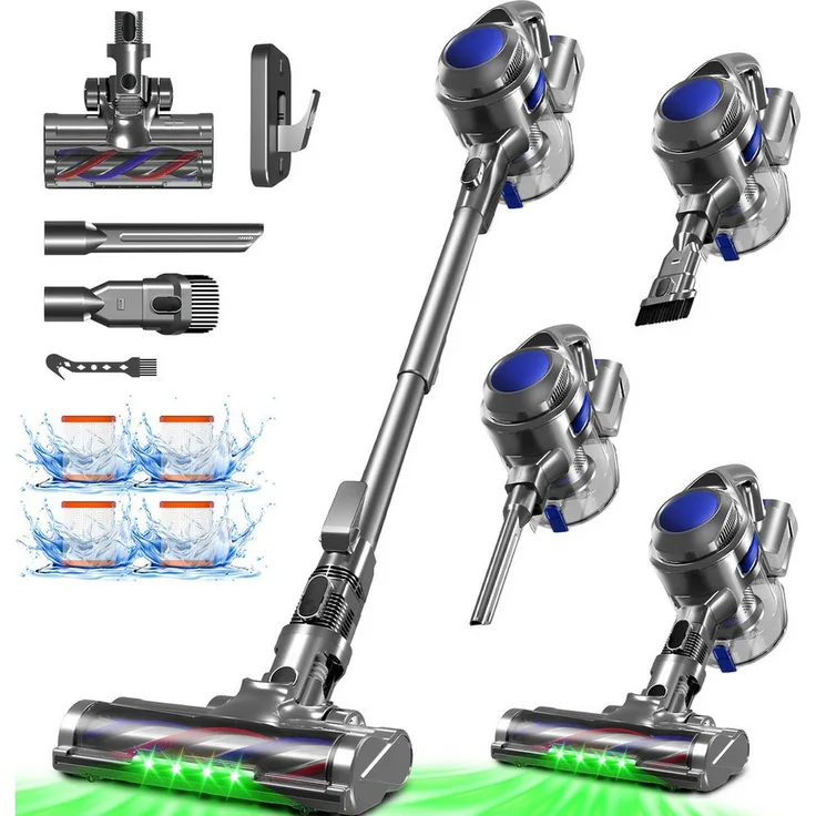 Adormii Akku-Hand- und Stielstaubsauger, kabellos, 50kPa Saugkraft, 60 Min Akkulaufzeit, beutellos, GreenEye-Technologie, für Tierhaare, Teppich und Hartboden, Grau