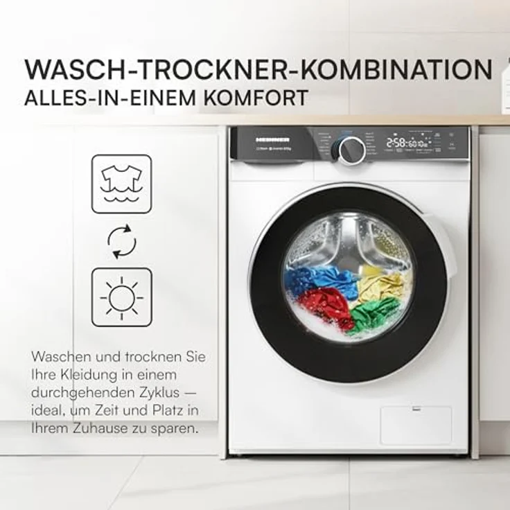 Heinner HWDM-M814IVKA Slim Waschtrockner, 8 kg Waschen / 6 kg Trocknen, 1400 U/min, Inverter, Weiß – Bild 4