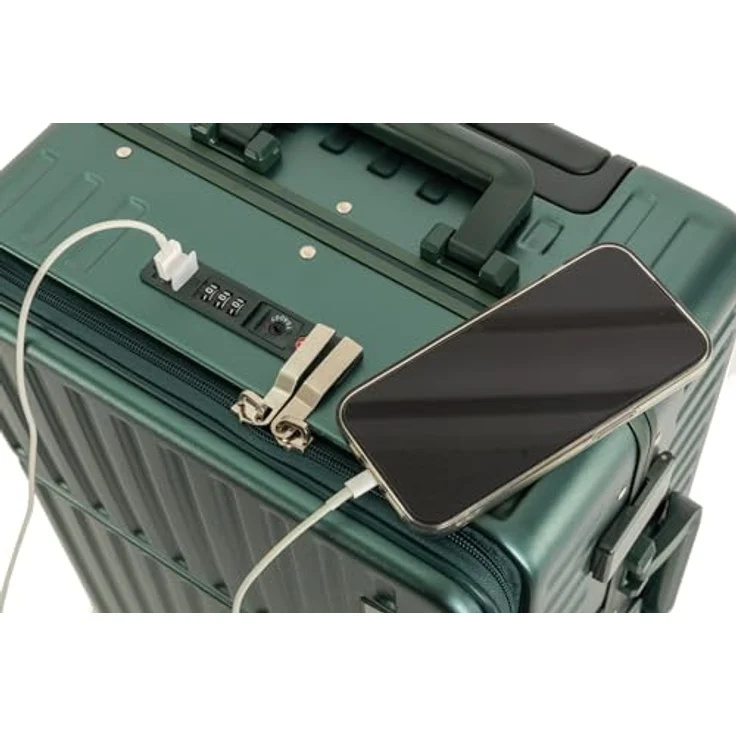 Travelhouse Hartschalen-Trolley Roma, 4 Rollen, mit USB und Getränkehalter, Aluminium-Rahmen & Polycarbonat Hartschale, 55 cm, blau – Bild 3
