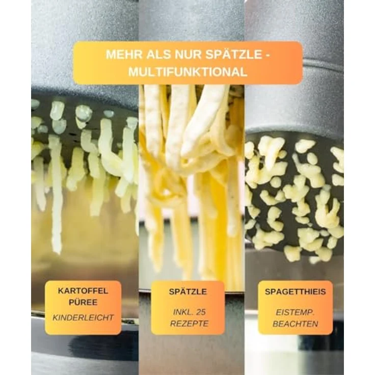 Thiru Spätzlepresse Premium Rundloch - Kartoffelpresse mit Auflagerasten - Ideal für Spätzle, Kartoffeln, Säfte - Made in Germany - inkl. E-Book mit 25 Rezepten (Knöpfle, Anthrazit) – Bild 2
