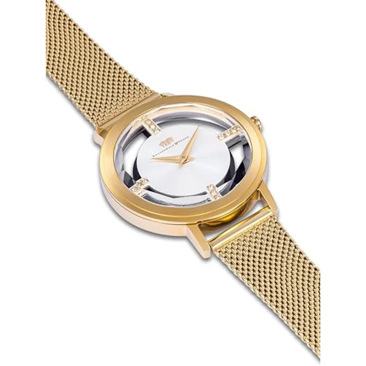 Rhodenwald & Söhne Damen Uhr 10010419, Analog mit Japan Quarzwerk, gelbgold Edelstahlarmband und Kristallverzierung, spritzwassergeschützt – Bild 4