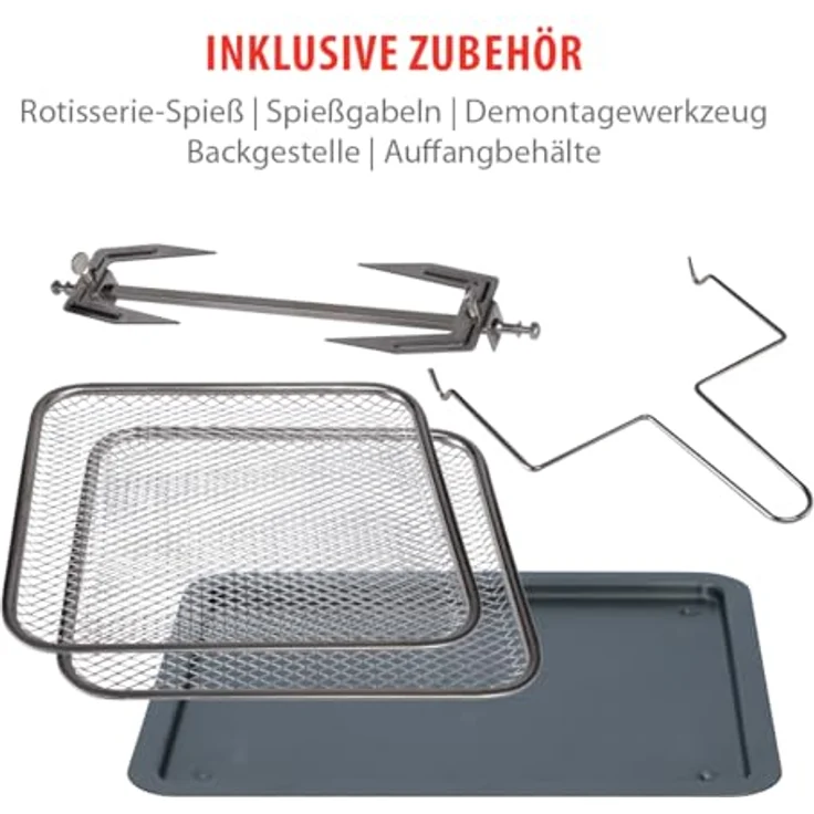 alpina Heißluftofen und Heißluftfritteuse - Airfryer - Digitale Zeit- und Temperaturkontrolle - 1800 Watt - 12 Liter - Schwarz – Bild 6