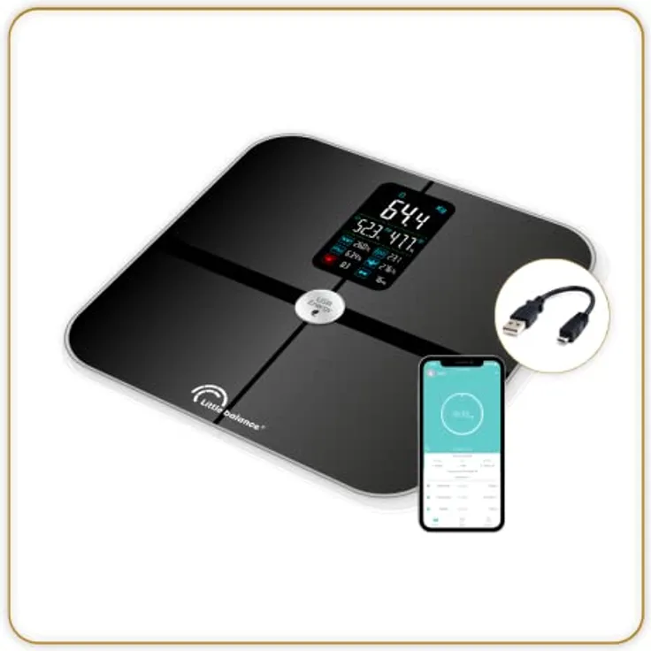 LITTLE BALANCE 8415 Cardio Connect 4 USB Impedanzmesser angeschlossen, Gehärtetes Glas, Schwarz