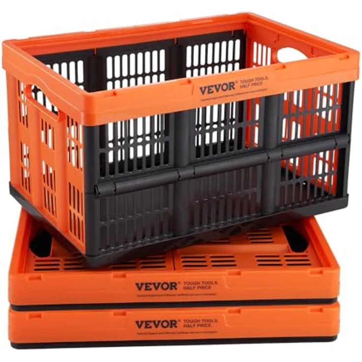 VEVOR 3er-Set 45L Profi Klappbox aus PP Transportbox Faltbarer Aufbewahrungsbox mit Handgriff Stapelbare Kisten Storage Box Faltboxen Stapelboxen für Aufbewahrung & Transport Orange