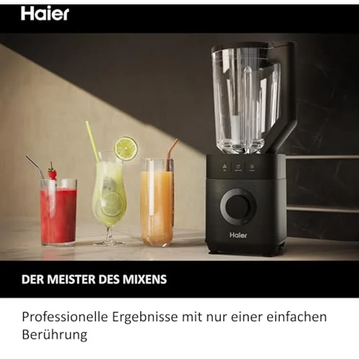 Haier Mixer mit Ice-Crush-Funktion & Smoothie Maker, 1200W I Standmixer mit 1,7L Glasbehälter & 0,6l To-Go-Flasche I Selbstreinigungsfunktion, Spülmaschinenfest & 5 Geschwindigkeiten [Serie 5-HBL5B2] – Bild 2