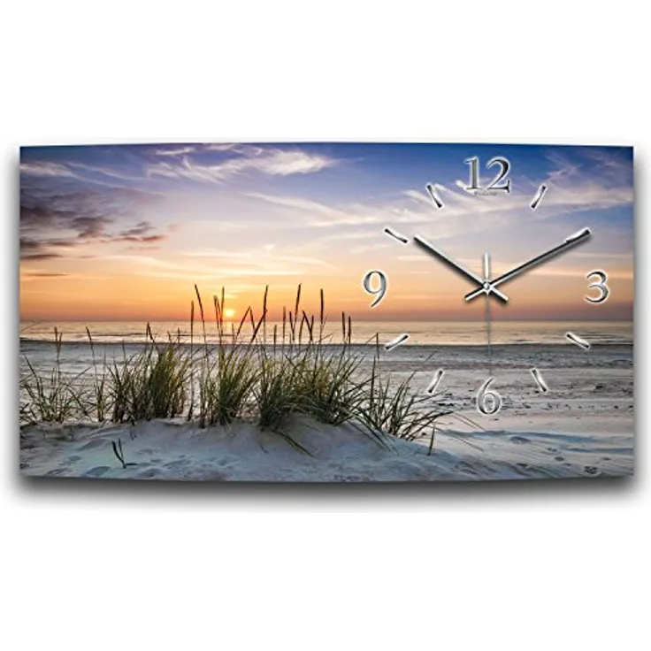 Kreative Feder Düne Sandstrand Meer Relax XXL Designer leise Funk Wanduhr Funkuhr modernes Design * Made in Germany* WA013FL (80x40cm)