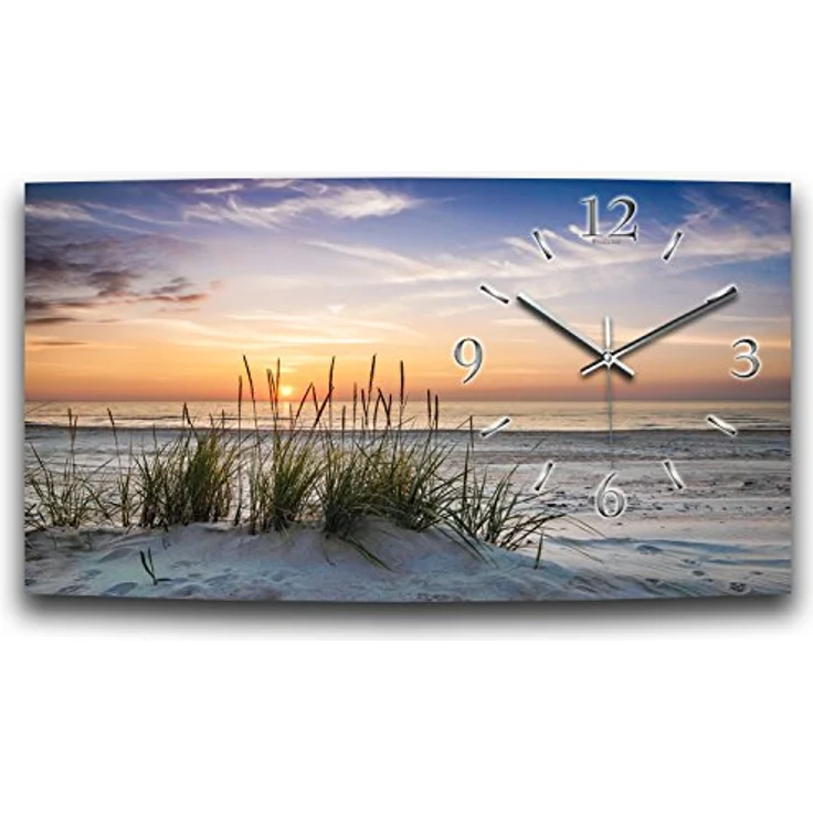 Kreative Feder Düne Sandstrand Meer Relax XXL Designer leise Funk Wanduhr Funkuhr modernes Design * Made in Germany* WA013FL (80x40cm) – Bild 1
