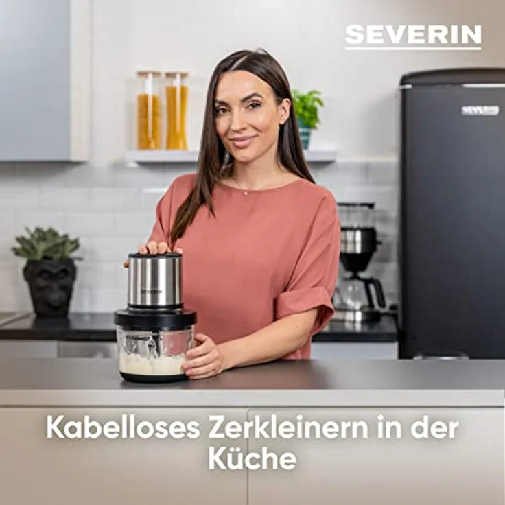SEVERIN Kabelloser Akku-Universalzerkleinerer, Multizerkleinerer für grobes und feines Zerkleinern, Zerkleinerer mit umfangreichem Zubehör, schwarz-matt/Edelstahl-gebürstet, KM 3866 – Bild 3
